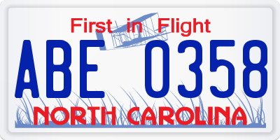 NC license plate ABE0358