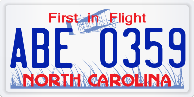 NC license plate ABE0359