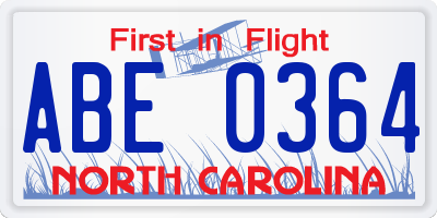 NC license plate ABE0364