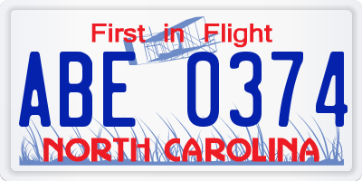 NC license plate ABE0374
