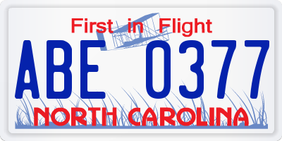 NC license plate ABE0377