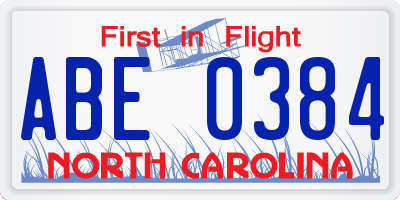 NC license plate ABE0384