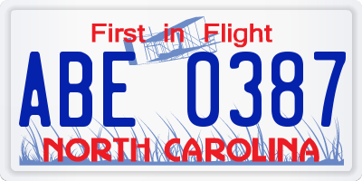 NC license plate ABE0387