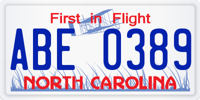 NC license plate ABE0389