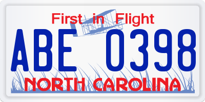 NC license plate ABE0398