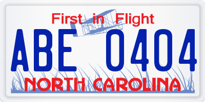 NC license plate ABE0404