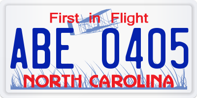 NC license plate ABE0405