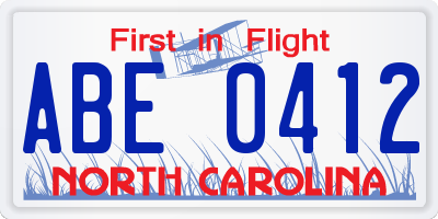 NC license plate ABE0412