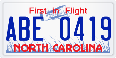 NC license plate ABE0419