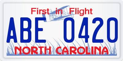 NC license plate ABE0420