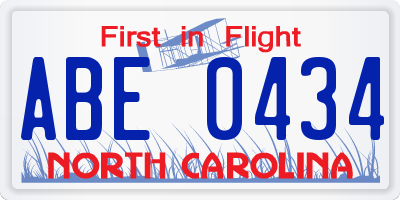 NC license plate ABE0434
