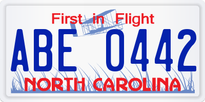 NC license plate ABE0442