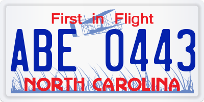 NC license plate ABE0443