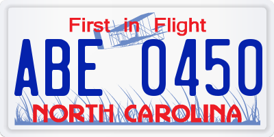 NC license plate ABE0450