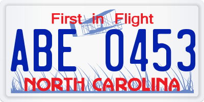 NC license plate ABE0453