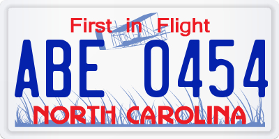 NC license plate ABE0454