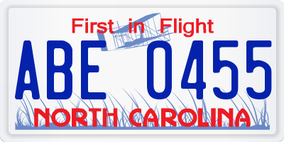 NC license plate ABE0455