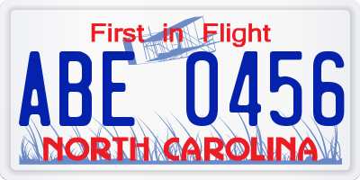 NC license plate ABE0456