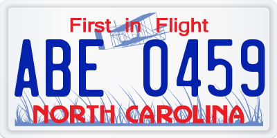 NC license plate ABE0459