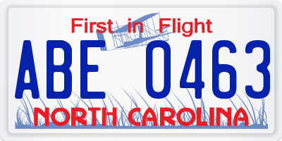 NC license plate ABE0463