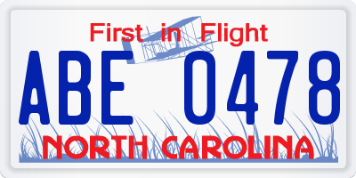 NC license plate ABE0478