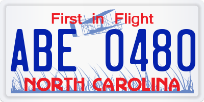 NC license plate ABE0480