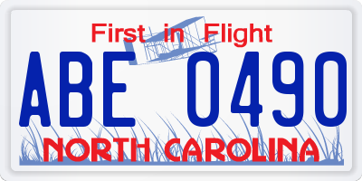 NC license plate ABE0490