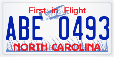 NC license plate ABE0493