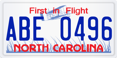 NC license plate ABE0496