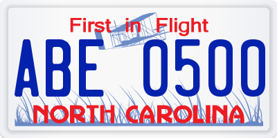 NC license plate ABE0500