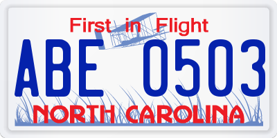 NC license plate ABE0503