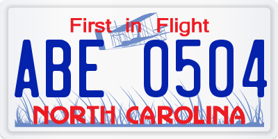 NC license plate ABE0504