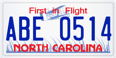 NC license plate ABE0514