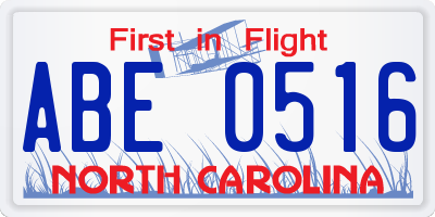 NC license plate ABE0516