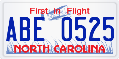 NC license plate ABE0525