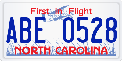 NC license plate ABE0528