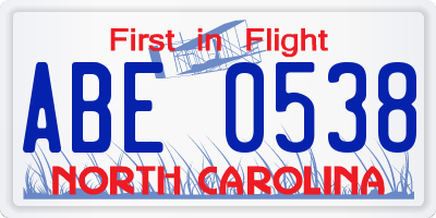 NC license plate ABE0538