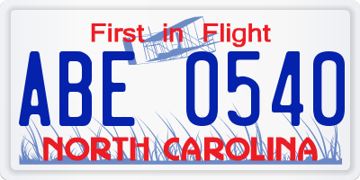 NC license plate ABE0540