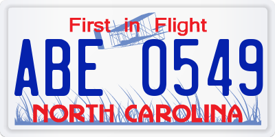 NC license plate ABE0549