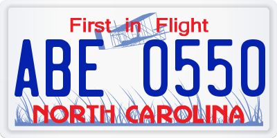 NC license plate ABE0550