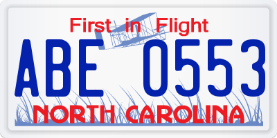 NC license plate ABE0553