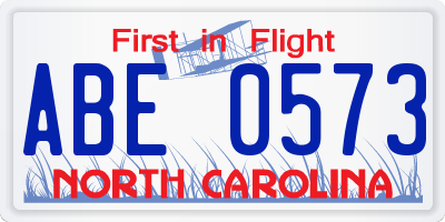 NC license plate ABE0573