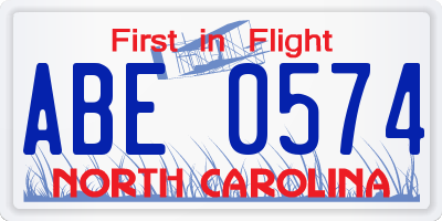 NC license plate ABE0574