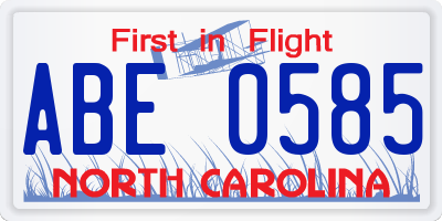 NC license plate ABE0585