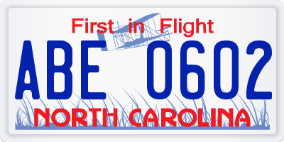 NC license plate ABE0602