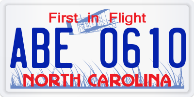 NC license plate ABE0610