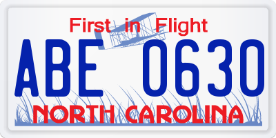 NC license plate ABE0630