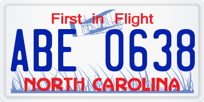 NC license plate ABE0638