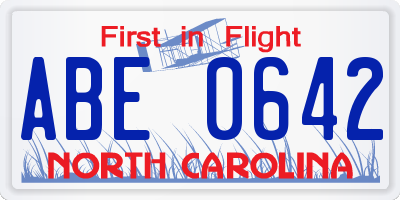 NC license plate ABE0642