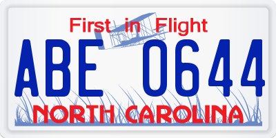 NC license plate ABE0644